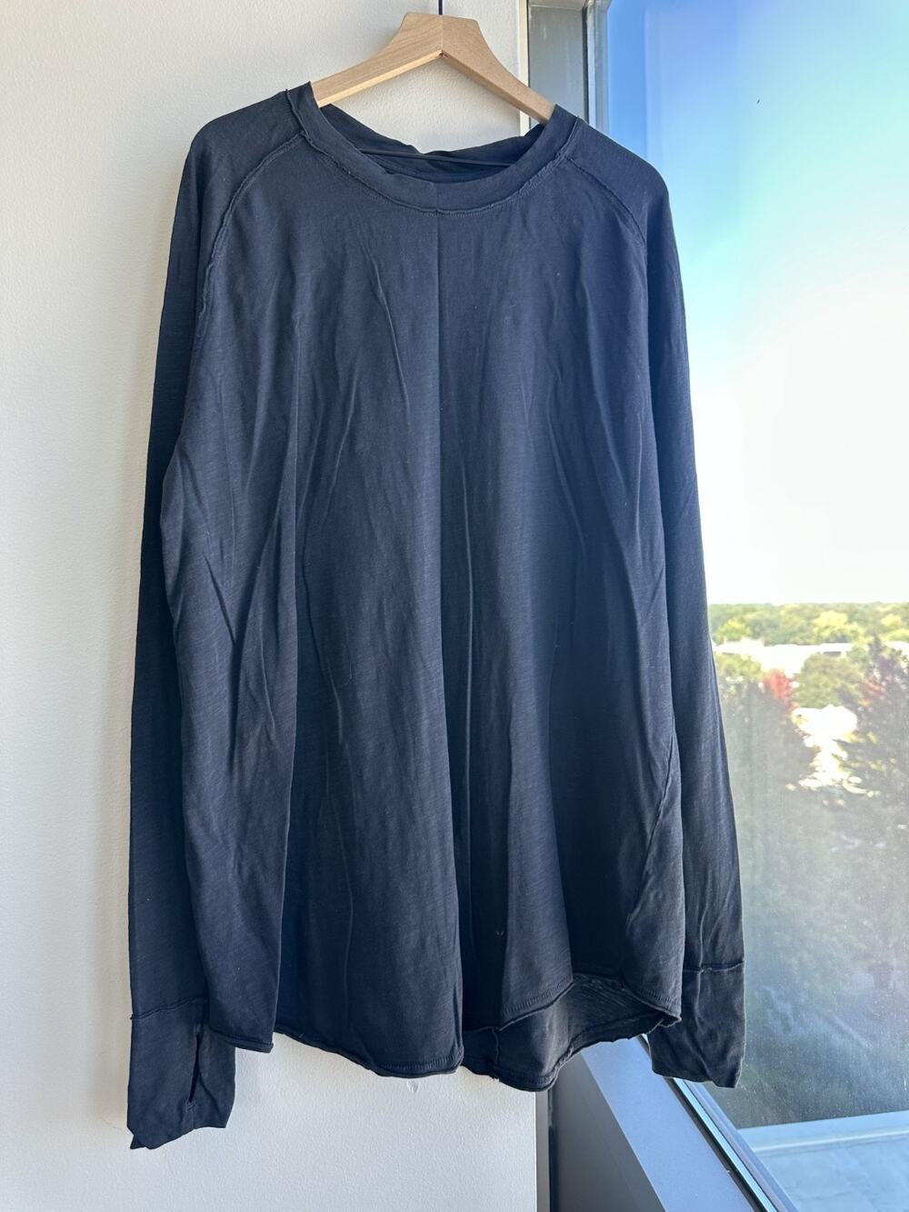 Free People We The Free 100% Cotton Long SleeveSlub Jersey Black Thumb Holes XL